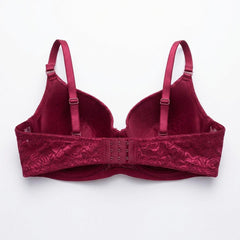 Burgundy Lace Underwire Bra, Full Coverage Push Up Bra for Women