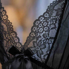 Elegant Black Lace Sheer Babydoll Nightdress